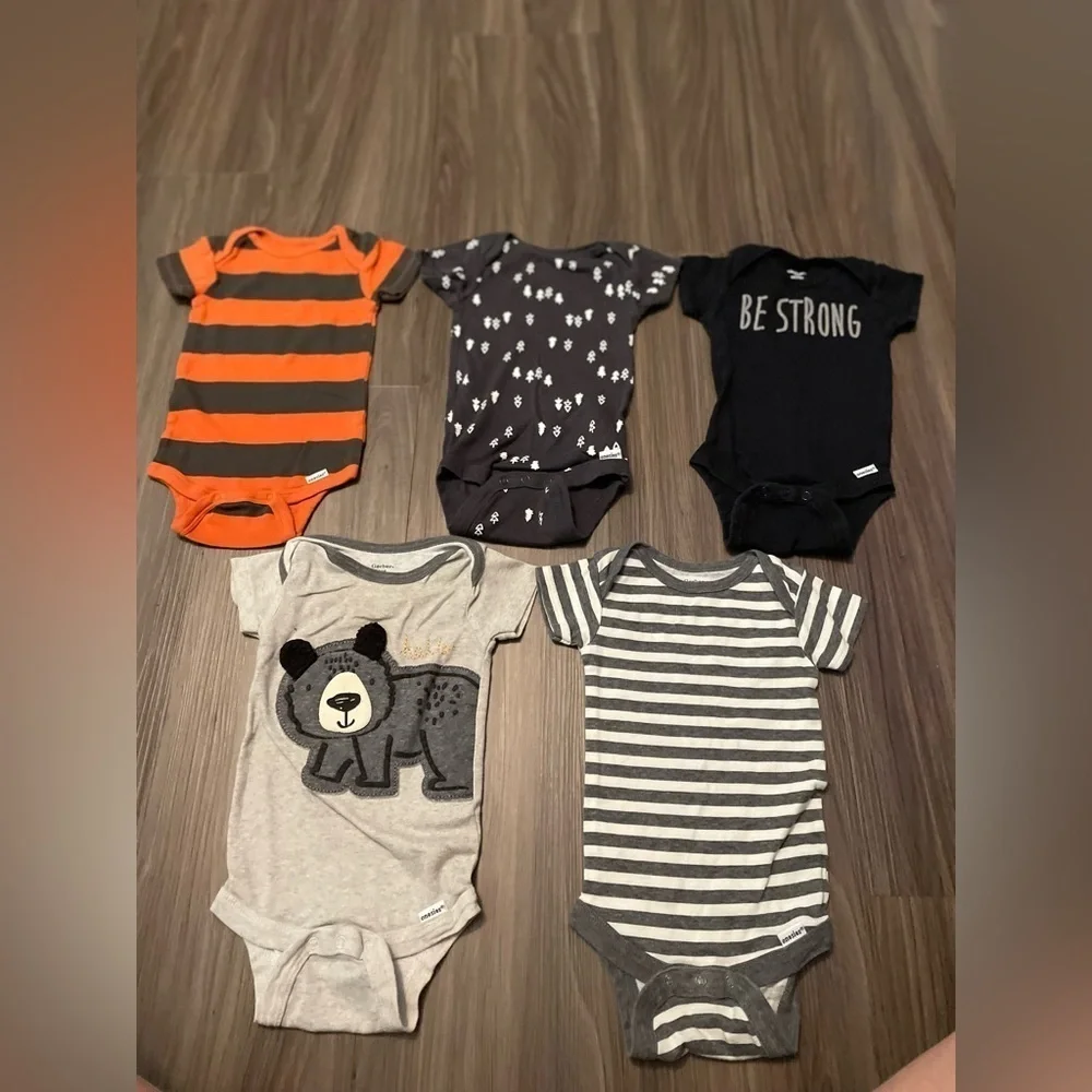 Gerber Assorted Baby Bodysuits - Orange, Black, Gray, White size 3/6M